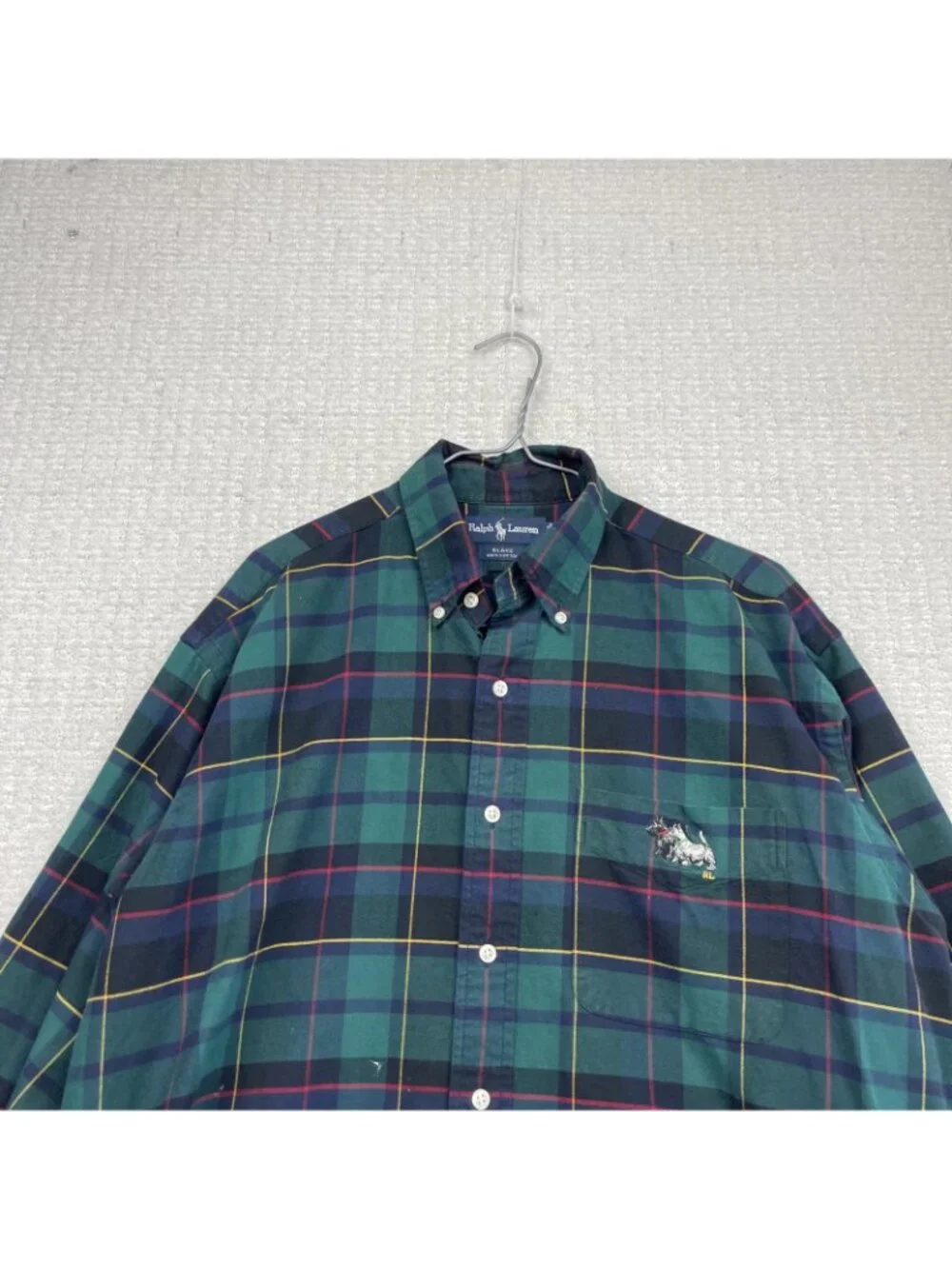 VTG Polo Ralph Lauren Blake Dress Plaid Shirt Terriers Dogs Embroidery Men Sz M - Picture 2 of 11